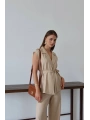 Keten yelek pantolon takım bej pt