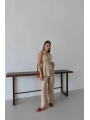 Keten yelek pantolon takım bej pt
