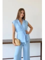 Keten yelek pantolon takım mavi pt