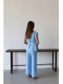 Keten yelek pantolon takım mavi pt