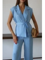 Keten yelek pantolon takım mavi pt
