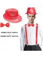 Kırmızı Payetli Şapka Ve Papyon Seti – Parıltılı Yetişkin Kostüm Seti