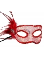 Kırmızı Renk Yandan Tüylü Pul Payet İşlemeli Parti Maskesi 23x12 Cm