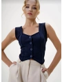 Krep kumaş düğmeli yelek lacivert s3395