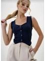 Krep kumaş düğmeli yelek lacivert s3395