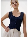 Krep kumaş düğmeli yelek lacivert s3395
