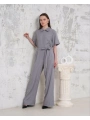 Kuşaklı gömlek yaka salaş tulum gri s255822