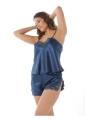 Lacivert Saten Babydoll Şortlu Takım - 259