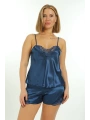 Lacivert Saten Babydoll Şortlu Takım - 259