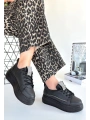 Leope Siyah Cilt Bağcıklı Spor Ayakkabı