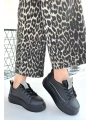 Leope Siyah Cilt Bağcıklı Spor Ayakkabı