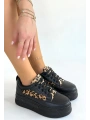 Lorrin Siyah Cilt Leopar Detaylı Bağcıklı Spor Ayakkabı