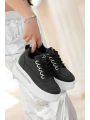 Lulu Siyah Cilt Beyaz Tabanlı Bağcıklı Spor Ayakkabı