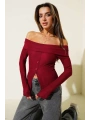 Madonna Yaka Düğmeli Bluz bordo t4329
