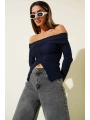 Madonna Yaka Düğmeli Bluz Lacivert t4329
