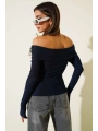 Madonna Yaka Düğmeli Bluz Lacivert t4329
