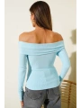 Madonna Yaka Düğmeli Bluz Mavi t4329