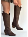 Meof Acı Kahve Cilt Topuklu Çizme