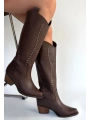 Meof Acı Kahve Cilt Topuklu Çizme