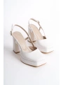Mety Beyaz Cilt Topuklu Ayakkabı