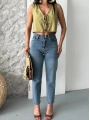 Mom fit bıyık kar yıkama jeans pantolon koyu mavi d2006
