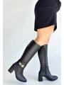 Mooni Siyah Cilt Topuklu Çizme