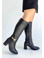 Mooni Siyah Cilt Topuklu Çizme