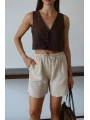 Müslin kumaş şort bağcıklı bej pt