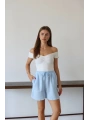 Müslin kumaş şort bağcıklı mavi pt