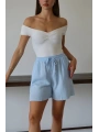 Müslin kumaş şort bağcıklı mavi pt