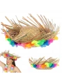 Naturel Renk Püsküllü Örme Hasır Hawaii Luau Aloha Şapka 13x36 Cm