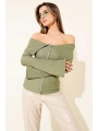 Omzu Açık Fermuarlı Bluz haki T4330