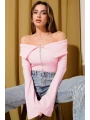 Omzu Açık Fermuarlı Bluz pembe T4330