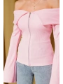 Omzu Açık Fermuarlı Bluz pembe T4330
