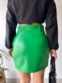Önden iki cepli deri etek yeşil h240040