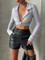 Parçalı cepli deri şort siyah w26312