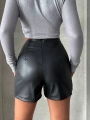 Parçalı cepli deri şort siyah w26312