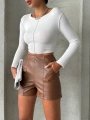 Parçalı cepli deri şort taba w26312