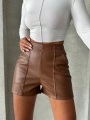 Parçalı cepli deri şort taba w26312