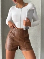 Parçalı cepli deri şort taba w26312