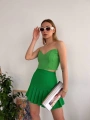 Pileli düğmeli etek açık yeşil s24811