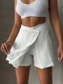 Piliseli düğmeli şort etek beyaz s25813