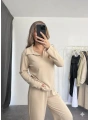 Polo yaka alt üst kollu modal takım bej pt