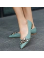 Popi Mint Yeşili Cilt Zincirli Babet Ayakkabı
