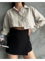 Poplin crop gömlek bej s3060