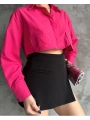 Poplin crop gömlek fuşya s3060