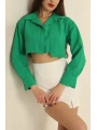 Poplin crop gömlek yeşil s3060