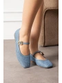 Rives Mavi Cilt Hasır Dokumalı Babet Ayakkabı