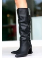 Roksa Siyah Cilt Topuklu Çizme