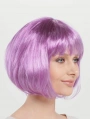 Rose Pembe Renk Düz Kesim Küt Parti Peruğu Kısa Takma Saç